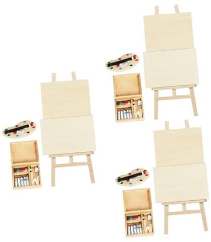 STOBOK 3 Set Pittore Di Case Delle Bambole Piccolo Modello a Cavalletto Tavola Da Pittura Mobili Per Case Delle Bambole Accessori Cosplay Piccola Casa Mini Tavolozza Di Legno Microscena
