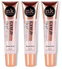 NK lip gloss gel 15ml Vitamin E, Shiny, Nourishes, Lip gel (Rose Gold, Pack Of 3)