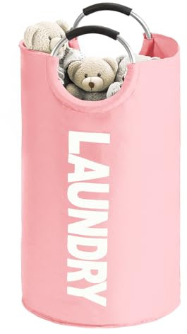 YOUDENOVA Faltbarer Wäschekorb, 115L Großer Wäschesammler, Wäschesack mit gepolstertem Griff, Wasserdichter Laundry baskets aus Oxford-Gewebe, Tragbarer Wäschetonne für Waschküche, Schlafzimmer, Pink