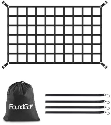 FoundGo Gepäcknetz für Pickup LKW Ladefläche [208x127cm] Schwerlast Anhängernetz Reißfest Heckklappe Frachtnetz Verstellbar für Pickup LKW Anhänger inkl. 4X Festen Gurten