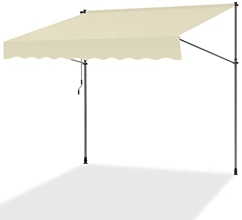 GMBAYUE Gelenkarmmarkise, Klemmmarkise, Sonnenmarkise mit Handkurbel, MarkiseEinziehbare Markise, höhenverstellbar, Sonnenschutz, für Terrasse, Haus, Garten, Balkon(Beige,300cm(118in))