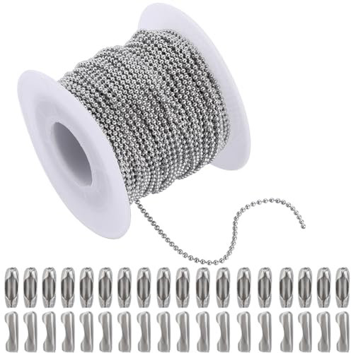 SOFPLATE 65.6 Fuß 1.5mm Edelstahl Kugelkette Mit Perlen Und 50 Verbindungsstücken. Silberne Metall Zugkette Rollenspulen Kugelketten Für Die Schmuckherstellung DIY Armband Halskettenbasteln