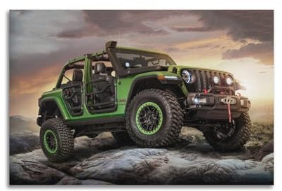 UNSGA Luxus-Poster, SUV, Offroad-Auto, grüner Wrangler, modifiziertes Auto-Poster, dekorative Malerei, Leinwand, Wandposter und Kunstdruck, moderne Familienschlafzimmer-Dekoration, Poster, 30 x 45 cm