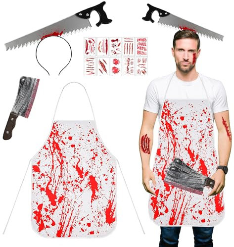 JWDMHSJ Disfraz de Carnicero de Halloween, Sangriento Carnicero Disfraces, Halloween Delantal Sangriento Viene con Diadema y Pegatinas, Halloween Costumes For Adulto y Adolescente (A)
