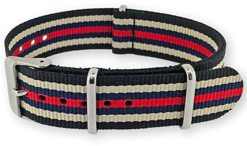 Natos.com - Schwarz Sand Blau Rot NATO Uhrenarmband G10 Military Nylon Strap - 22 mm
