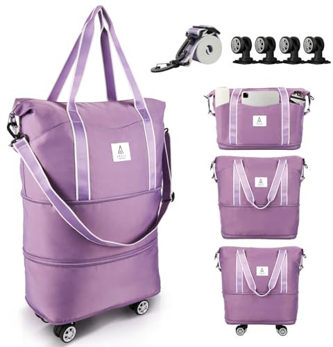 Arxus Bolsa de Viaje con Ruedas Desmontables y Correa Ajustable, Expandible y Plegable Bolso Fin de Semana Hombre y Mujer para Viajes en Avión 25L-55L