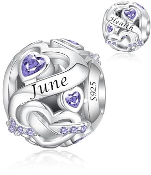 Alstiva Juni Geburtsstein Charm Bead 925 Sterling Silber 5A Zirkonia Charm Anhänger für Armband Pendant für Europäische Armbänder Halsketten Schmuck Geschenk für Damen Frauen