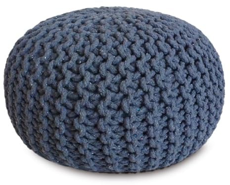 Amago home Strickhocker Pouf Ø45 o. 55cm Bodenkissen Sitzpouf XXL Baumwolle nachhaltig Größe ø 55 cm, Farbe Jeansblau