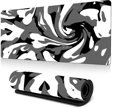 Hixingo Mauspad XXL/XL/L, Mehrfarbige Flüssigkeit Gaming Mauspad, Mauspad mit Anti-Rutsch Gummiboden, Vernähte Kanten Mousepad, Mouse pad für Büro, Zuhause (Grauschwarz,1200x600x3mm)