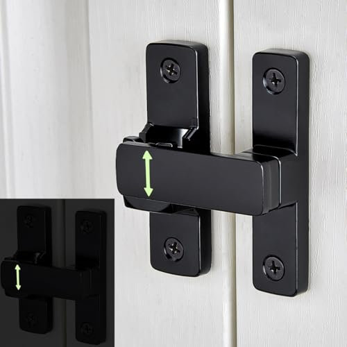 Wocoe Verrou de porte de grange noir à 90/180°, en alliage de zinc pour loquets de sécurité pour portes de grange, fenêtres, portails de jardin, armoires et portes coulissantes (lumineux)