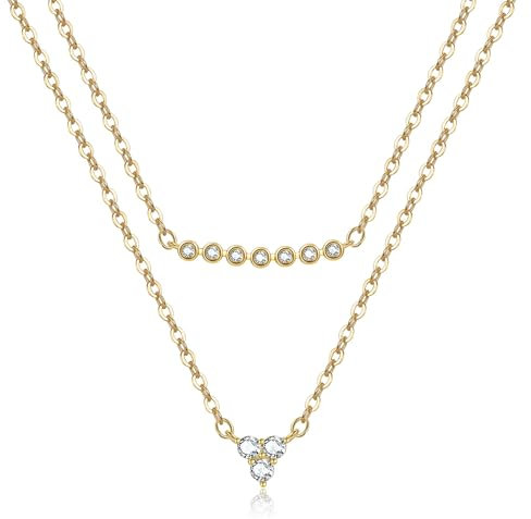 GEMAURA Layering Halskette 14K Vergoldet Goldkette Hypoallergene Doppel Silberkette Damen Silber 925 Mit Anhänger Schmuck für Frauen