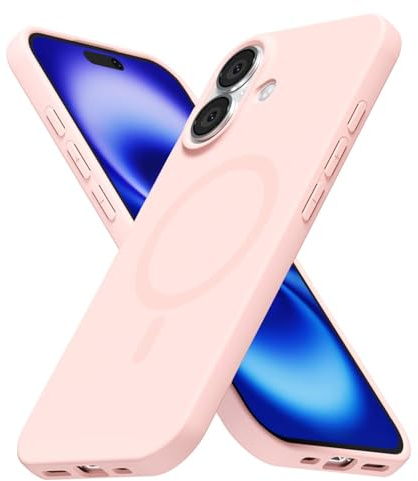 LoeoeL for iPhone 16 Case Silicone Mag Safe, Compatible with Magsafe Ultra Slim Thin Magnetic Phone Case for Women Girls, Soft Rubber Gel Matte TPU Solid Color Minimalist Cover, Light Pink