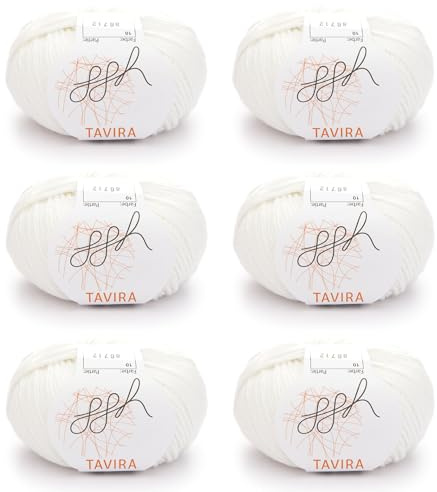 ggh Tavira Box | 6x50g (insg. 300g) Baumwolle zum Stricken oder Häkeln - Farbe 010 - Cremeweiß