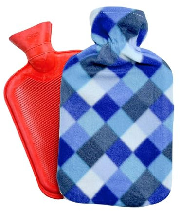 Bolsa de Agua Caliente con Funda. Botella de Agua Caliente de 1.25L. Saco de Agua Caliente para Espalda, Lumbares, Vientre, Manos. Funda Suave, Lavable y Desmontable.