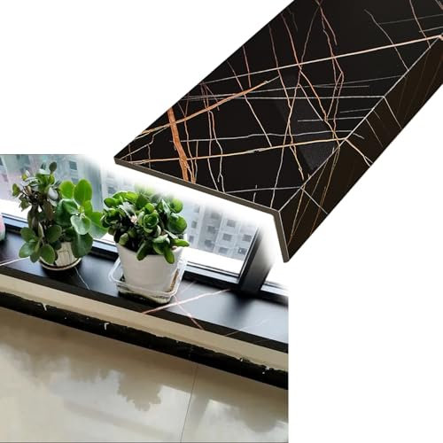 Schwarz-goldene Fensterbank-Verkleidungen für Pflanzen im Innen- und Außenbereich, wasserdichte Fensterbank-Abdeckung, langlebiger Fensterbankschutz für Fenster/Türen, 130 cm x 10 cm