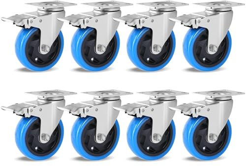 8 Stück Schwerindustrierollen mit Bremse 150 mm Lenkrollen, Tragfähigkeit 680kg, 360° schwenkbar Castors, geeignet für alle Arten von Böden, Rollen für Möbeltransport, Industrietransport und Logistik