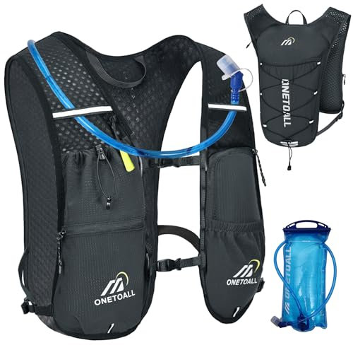 ONETOALL Gilet Hydratation Running Femme avec Poche à Eau de 2L, Sac Hydratation Running Homme Léger 6L, Gilet Trail pour Jogging Vélo Marathon Moto, 150 g