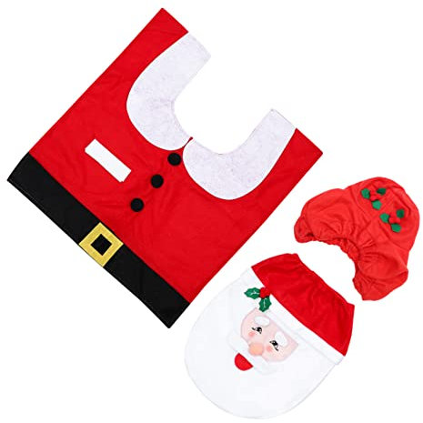 Alipis Weihnachtsmann-toilettendeckelbezug Weihnachtliches Dekoratives Matten-Set Für Badezimmer