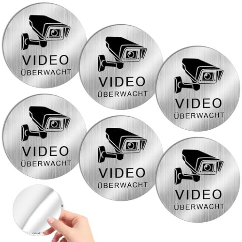 6 Stück Videoüberwachung Schild, 10x10cm Privatgrundstück Selbstklebend, Schilder Kameraüberwachung Warnschild, Klein Aluminium Hinweisschild, Montage auf Verschiedenen Oberflächen wie Türen