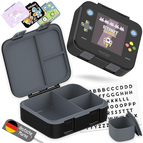 BEARFOOT Bento Box COMPACT | BPA-freie Kinder Brotdose für Schule & Kindergarten | Auslaufsichere Lunchbox für Mädchen & Jungen | Praktisch, leicht & kompakt (Game-schwarz, 1.000ml)