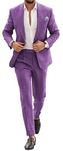 Completo da uomo in lino, stile casual, 2 pezzi, vestibilità regolare, blazer con un bottone, giacca e pantaloni per ballo di fine anno e festa di nozze