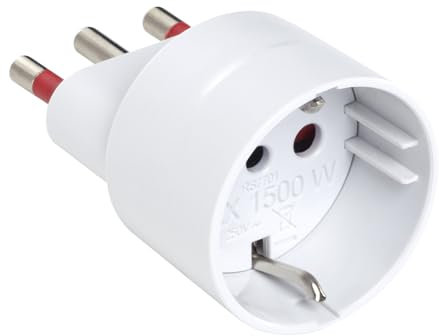 Adattatore da spina grande 16A a presa schuko bivalente 10A/16A, bianco, adattatore compatto, perfetto per ambienti ristretti