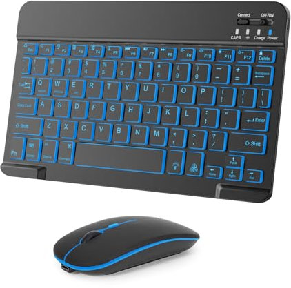 Wireless Keyboard And Mouse Combo, Rechargeable Bluetooth Keyboard & Mouse with 7 Color Backlit and 2.4 GHz Wireless USB Receiver, Compatible with Phone, iPad, PC, Laptop, Windows/iOS/Android, Black