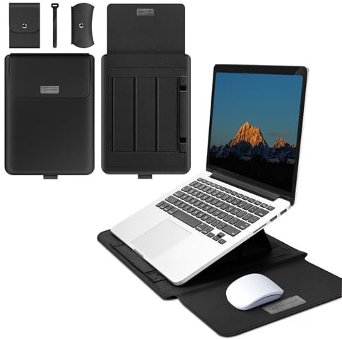MokaZii 3 in 1 Laptop Sleeve Protective Leather Case with Mouse Pad, Compatible with MacBook 15-15.6 Magnetic Adjustable Stand, Waterproof Portable Durable for Macbook Air/Pro