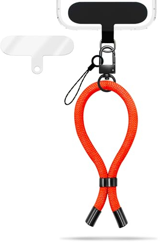 NALIA Universal Handykette Kurz & Kamera-Band, Orange Energy | Dicht gewebtes Nylon, Metall-Schnalle zieht passgenau zu, Starker Metall-Karabiner, 2 reißfeste Einleger