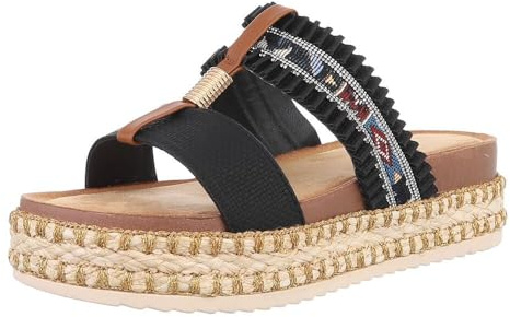 Ital Design Damen Sandalen mit Keilabsatz, runde Spitze, Schwarz, Gr. 38