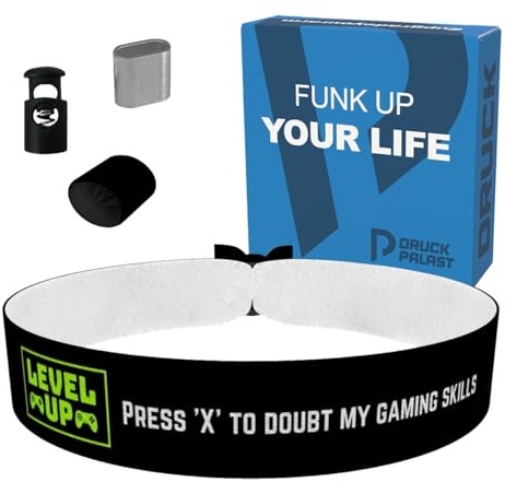 Stoffarmband Level Up Gaming Skills für Gamer - Wasserfestes Satin Armband - Gamer Geschenkidee - Gaming Zubehör & Accessoires - Zocker Lifestyle - Freundschaftsarmband