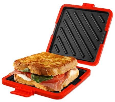 Microwave Toastie Sandwich Maker Wireless Toastie Maker Silicone Microwaveable Cookware Nonstick Plates Heatwave Technology for Cooking Delicious Crispy Sandwiches (Red)