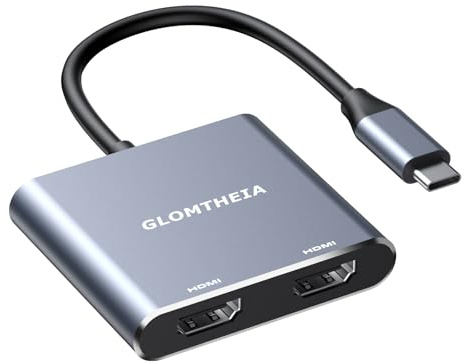 Glomtheia Dual HDMI Adapter for 2 Monitors, USB C to Double HDMI Adapter for Laptop MacBook Pro/Air, Support 4K@30Hz Double Monitors or 4K@60Hz Single Monitor