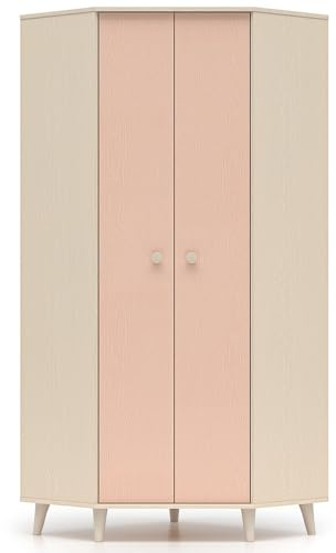 Lomadox Jugendzimmer Eckschrank in Sandbeige mit rosa fühlbare Struktur, mit 2 Kleiderstangen Softclose Kleiderschrank