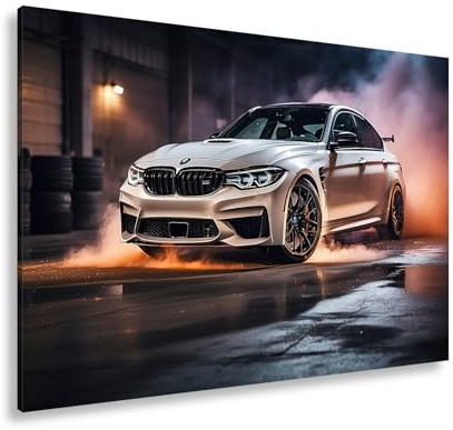 deyoli Leinwandbild Rauch und Power – ein BMW entfesselt pure Drift-Energie. Format: 100x70cm XXL Kunstdruck Bild auf Keilrahmen/Wandbild/Wohnzimmer Dekoration