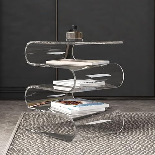 Table d'appoint en Acrylique avec Porte-revues, Porte-revues en Acrylique Transparent, étagère à 4 Niveaux, Organisateur pour Salon, Salle de Bain, Chambre à Coucher, Design Modern