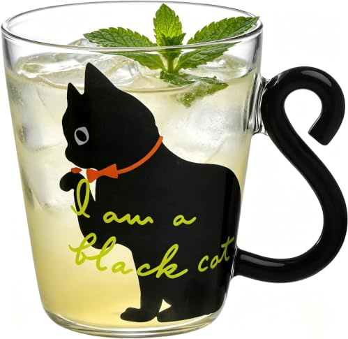 LONTG Tasse en Verre Transparent Tasse de Chat Mignonne Tasses à Café avec Poignée Mug à Lait avce Motif Chat Verre à Eau Mug à Café Tasses de Capuccino Thé Lait Expresso Style Japonais 300ML