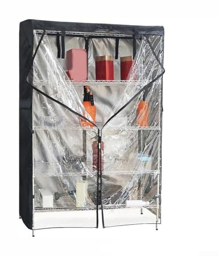 Sumsoctober Draht-Regalabdeckung, strapazierfähig, wasserdicht, staubdicht, 210D-Oxford-Gewebe mit PVC-Fenster, verstellbare Passform für Standregale, schwarz (152,4 x 61 x 180,3 cm)