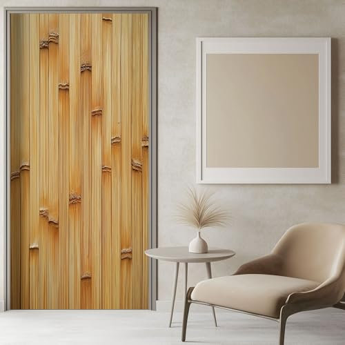 Porte Autocollants Fond De Mur En Bambou 83x204 cm Brun 3D Papier Peint pour Porte Imperméable Stickers de Porte, Vinyle Porte Stickers Muraux Décoration