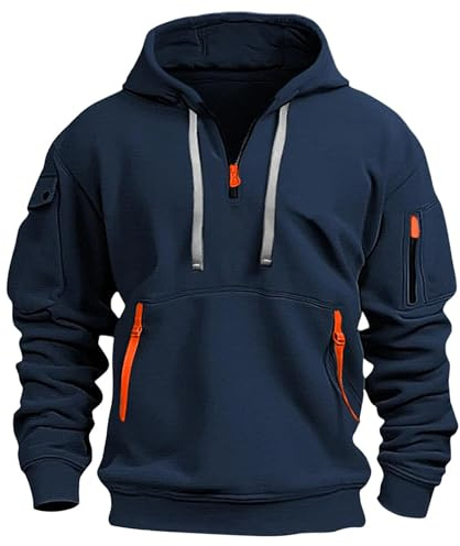 Zipper Hoodie Herren Sweatshirt mit Reißverschluss Pullover Langarm | Bequeme Kapuzenjacke mit Taschen, Warmer Sweatshirt für Alltag und Sport