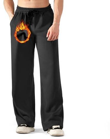 ineepor ​Jogginghose Herren Weites Bein Baumwolle, Sporthose Baggy Freizeithose Thermo Winter Gefütterte aus Fleece Trainingshose Warme Sweatpants mit Taschen für Männer, Wide Leg Hose XS - 5XL