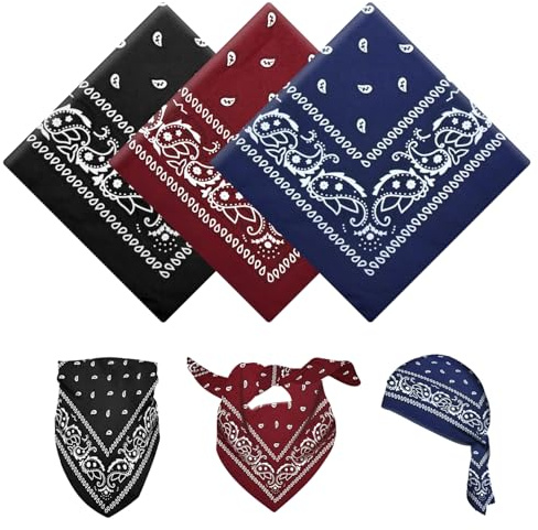 YAWYO 3er-Set Bandana, vielseitig einsetzbares Haartuch mit Paisley-Print, Unisex-Kopftuch, Bandanas, Stirnband für Damen und Herren, Cowboy-Accessoires