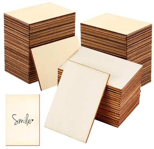 80 Stück Holzplatten Zum Basteln, 7,5 x 5 cm Rechteckige Naturholzscheiben | Holzplatte Quadratisch Holzscheiben,Holz Quadratische Scheiben,Holzplättchen Rechteckig für Bemalen,DIY-Bastelarbeiten