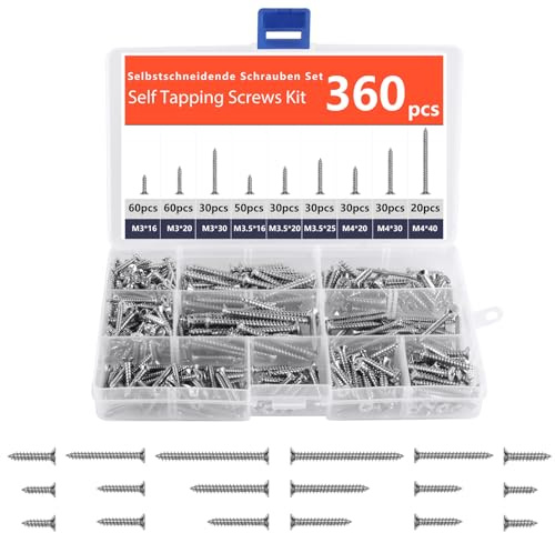 360 PCS Wood Screws - High-Performance Self-Tapping Assortment for DIY Projects, Furniture Assembly, and Repairs – Versatile Wood Screws for All Your Needs