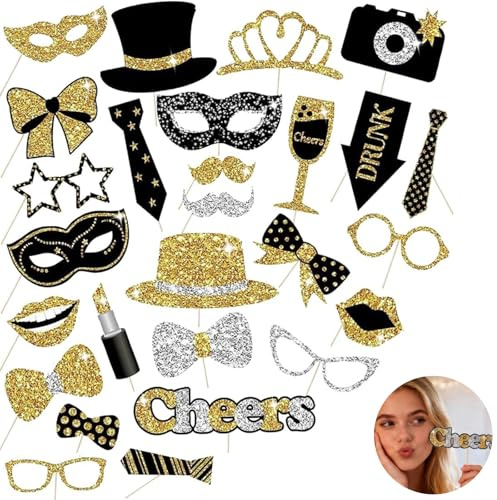 30 cajas de fotos, accesorios, accesorios divertidos para fotos, accesorios de fiesta, decoración de mesa, cumpleaños, Navidad, Año Nuevo, cumpleaños, bodas, fiestas, accesorios decorativos