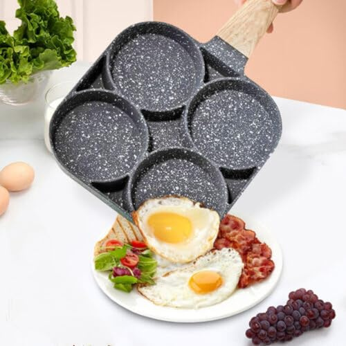 GOUHIDAMAI 4 Egg Mini Pancake Frying Pan - Non Stick Induction Gas Compatible - Bakelite Handle - Perfect for Cooking Healthy Fried Eggs Burger Omelette and More