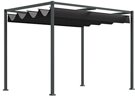 Pergola Tonnelle de jardin 3 x 2 m avec toit ouvrant, toit de terrasse en acier étanche protection UV, pavillon avec système de rails pour jardin, terrasse, 298 x 213 x 221 cm, noir/gris