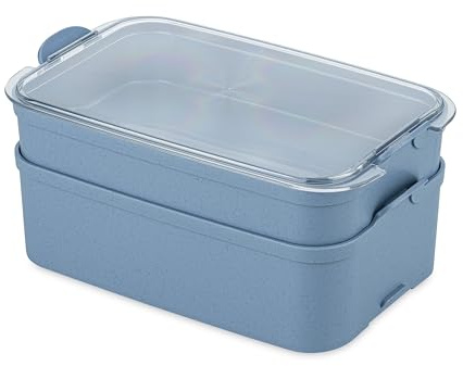 Koziol STAKK BENTOBOX 2 | Lunchbox, Frischhaltedose, zweiteilig, mit Deckel, 2000 ml, bruchfest | biozirkulärer Kunststoff, spülmaschinengeeignet, melaminfrei | Lunch To Go, Küche (nature flower blue)