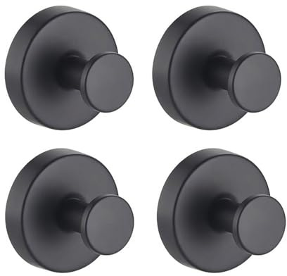waiao Artena Hooks Ventouse - Pack De 4 Crochets Muraux Sans Perçage, Acier Inoxydable 304, Crochets Salle De Bain Et Cuisine, Support Jusqu’à 7 Kg (Noir mat)