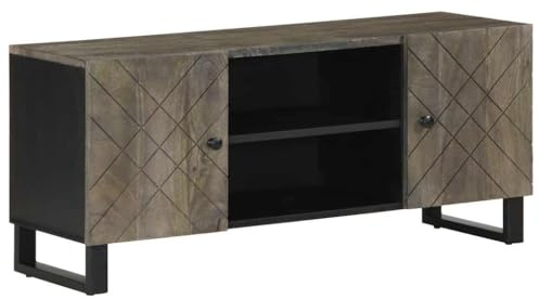 Mhdvray TV Lowboard Schwarz 105x33x46 cm aus massivem Mangoholz mit Metallfüßen Industrial Loft Stil reichlich Stauraum modernes Design für Wohnzimmer Schlafzimmer und Flur